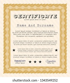 Orange Classic Certificate template. With complex background. Sophisticated design. Customizable, Easy to edit and change colors. 