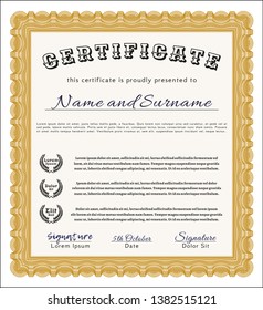 Orange Classic Certificate template. With complex background. Beauty design. Detailed. 