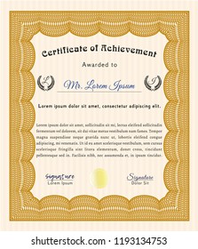 Orange Classic Certificate template. Customizable, Easy to edit and change colors. With guilloche pattern and background. Excellent design. 