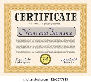 Orange Classic Certificate template. Customizable, Easy to edit and change colors. With complex background. Sophisticated design. 