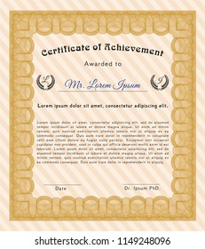 Orange Classic Certificate template. Detailed. With great quality guilloche pattern. Sophisticated design. 
