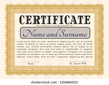 Orange Classic Certificate template. Easy to print. Vector illustration. Money style design. 