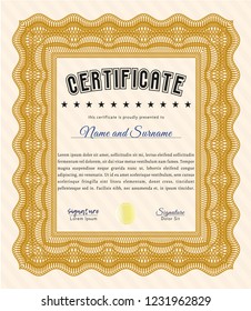 Orange Classic Certificate template. Easy to print. Customizable, Easy to edit and change colors. Money Pattern. 