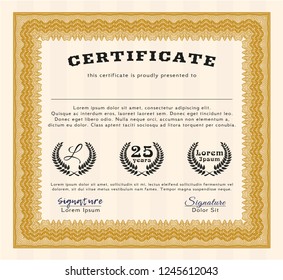 Orange Classic Certificate template. Easy to print. Detailed. Perfect design. 