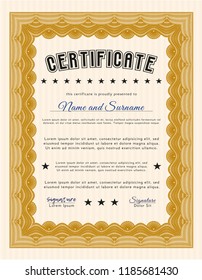 Orange Classic Certificate template. Elegant design. Customizable, Easy to edit and change colors. With linear background. 