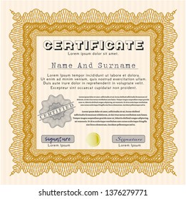 Orange Classic Certificate template. Excellent design. Complex background. Vector illustration. 