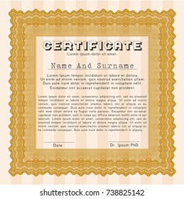 Orange Classic Certificate template. Excellent design. Customizable, Easy to edit and change colors. Complex background. 