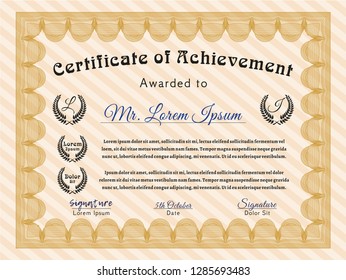 Orange Classic Certificate template. Good design. Detailed. With guilloche pattern. 