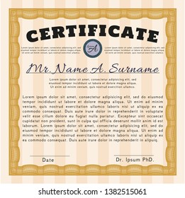 Orange Classic Certificate template. With great quality guilloche pattern. Detailed. Money Pattern design. 