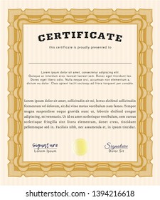 Orange Classic Certificate template. With great quality guilloche pattern. Superior design. Vector illustration. 