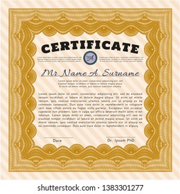 Orange Classic Certificate template. With guilloche pattern and background. Excellent design. Customizable, Easy to edit and change colors. 