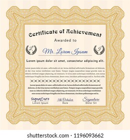 Orange Classic Certificate template. With linear background. Vector illustration. Perfect design. 