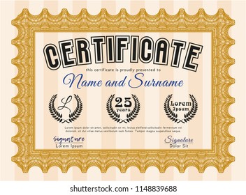 Orange Classic Certificate template. Modern design. With background. Detailed. 