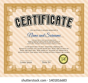 Orange Classic Certificate template. Modern design. Detailed. With guilloche pattern. 