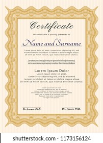 Orange Classic Certificate template. Money style design. With guilloche pattern and background. Customizable, Easy to edit and change colors. 