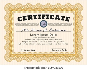 Orange Classic Certificate template. Nice design. With background. Detailed. 