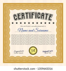 Orange Classic Certificate template. Nice design. Detailed. With linear background. 