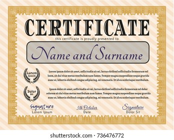 Orange Classic Certificate template. Nice design. Customizable, Easy to edit and change colors. Complex background. 