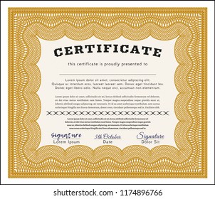 Orange Classic Certificate template. Perfect design. With linear background. Vector illustration. 