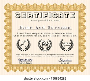 Orange Classic Certificate template. Perfect design. Customizable, Easy to edit and change colors. With complex linear background. 