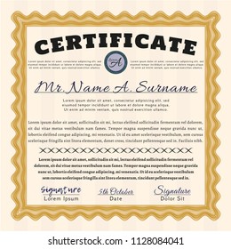 Orange Classic Certificate template. Printer friendly. Vector illustration. Artistry design. 