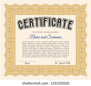 Orange Classic Certificate template. Printer friendly. Excellent design. Vector illustration. 