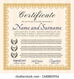Orange Classic Certificate template. Printer friendly. Sophisticated design. Vector illustration. 