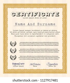 Orange Classic Certificate template. With quality background. Modern design. Vector illustration. 