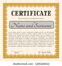 Orange Classic Certificate template. With quality background. Detailed. Modern design. 