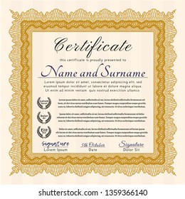Orange Classic Certificate template. With quality background. Customizable, Easy to edit and change colors. Good design. 