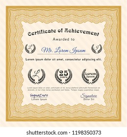 Orange Classic Certificate template. Superior design. With complex background. Detailed. 