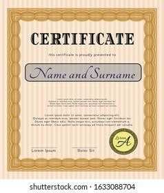 Orange Classic Certificate template. Superior design. Customizable, Easy to edit and change colors. With guilloche pattern and background. 