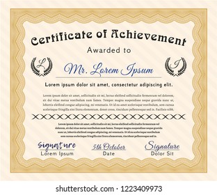 Orange Classic Certificate template. Vector illustration. Easy to print. Superior design. 