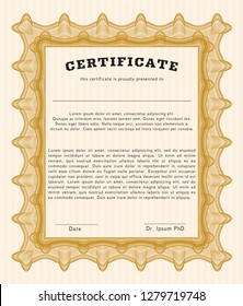 Orange Classic Certificate template. Vector illustration. With linear background. Good design. 