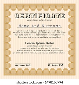 Orange Classic Certificate template. Vector illustration. With guilloche pattern and background. Cordial design. 