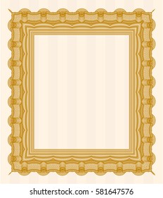 Orange Classic Certificate template. Vector illustration. With great quality guilloche pattern. Perfect design. 