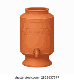 Orange clay water cooler with tap for serving chilled drinks