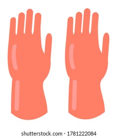 Orange cleaning gloves flat icon vector. Hand glove latex illistration, rubber hand protection, cleaning equipment. Hygienic clothing element to protect human hands from harmful chemicals in household