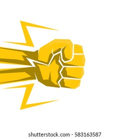 orange clenched fist icon . vector freedom,  protest or revolution concept background. 