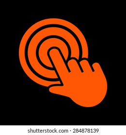 Orange click, hand icon  on a black background