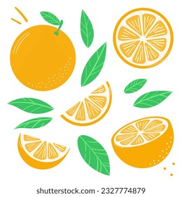 Ilustración vectorial de clip de naranja con hojas