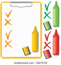 orange clipboard, paper sheet and marker set  (vector, CMYK)