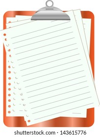 Orange clipboard with white paper on white
