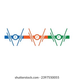 orange clock, blue clock, green clock concept. analog clock concept