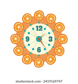 Orangefarbenes Uhrensymbol. Flaches Farbdesign