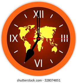 Orange clock on white background.