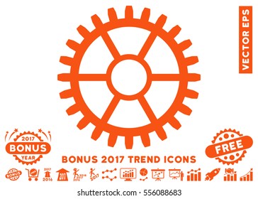 Orange Clock Wheel icon with bonus 2017 year trend images. Vector illustration style is flat iconic symbols, white background.