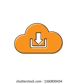 Orange Cloud download icon isolated on white background. Vector Illustration