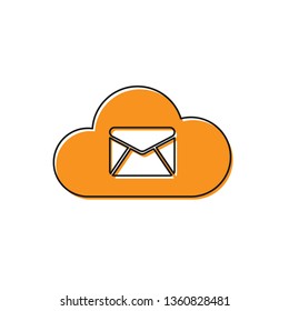 Orange Cloud mail server icon isolated on white background. Cloud server hosting for email. Online message service. Mailbox sign. Vector Illustration