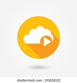 Orange Cloud Media icon in flat style with long shadow